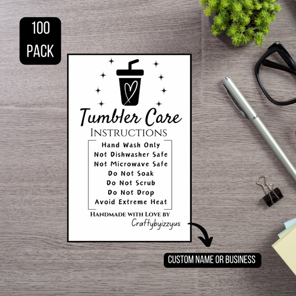 Custom Tumbler Care Instructions Labels 4 “ x  6” - Picture 1 of 2